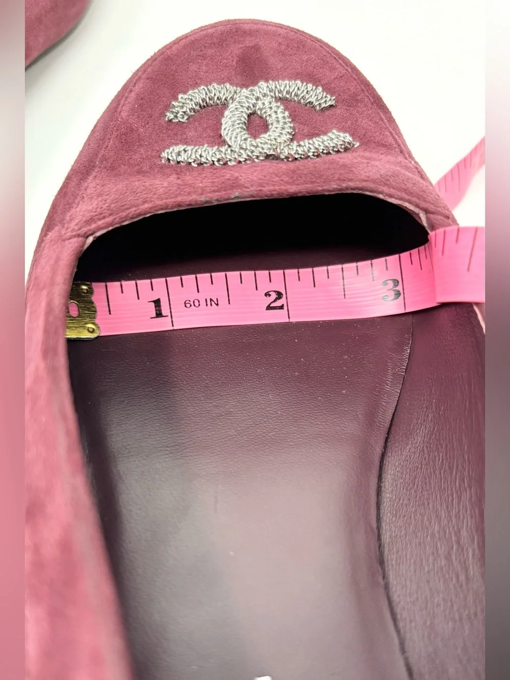 Chanel CC Logo Suede Loafers Burgundy Size 37 Size US 7